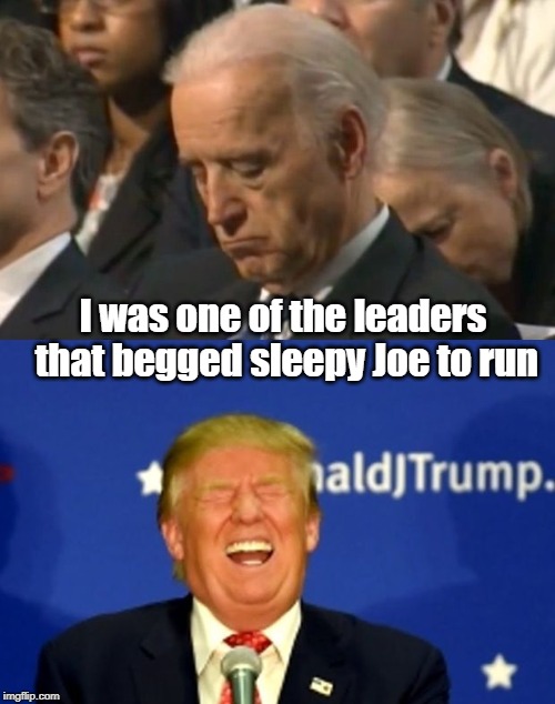 World Leaders Begged Joe to run | I was one of the leaders that begged sleepy Joe to run | image tagged in donald trump,joe biden,election 2020 | made w/ Imgflip meme maker