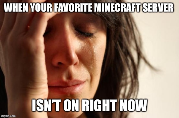 First World Problems | WHEN YOUR FAVORITE MINECRAFT SERVER; ISN’T ON RIGHT NOW | image tagged in memes,first world problems | made w/ Imgflip meme maker