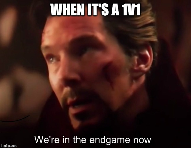 We're in endgame now |  WHEN IT'S A 1V1 | image tagged in we're in endgame now,memes,funny,battle royale,1v1 | made w/ Imgflip meme maker