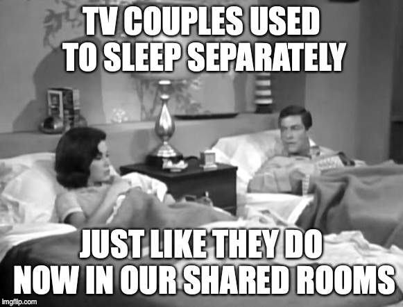 Dick Van Dyke Show | TV COUPLES USED TO SLEEP SEPARATELY; JUST LIKE THEY DO NOW IN OUR SHARED ROOMS | image tagged in dick van dyke show | made w/ Imgflip meme maker