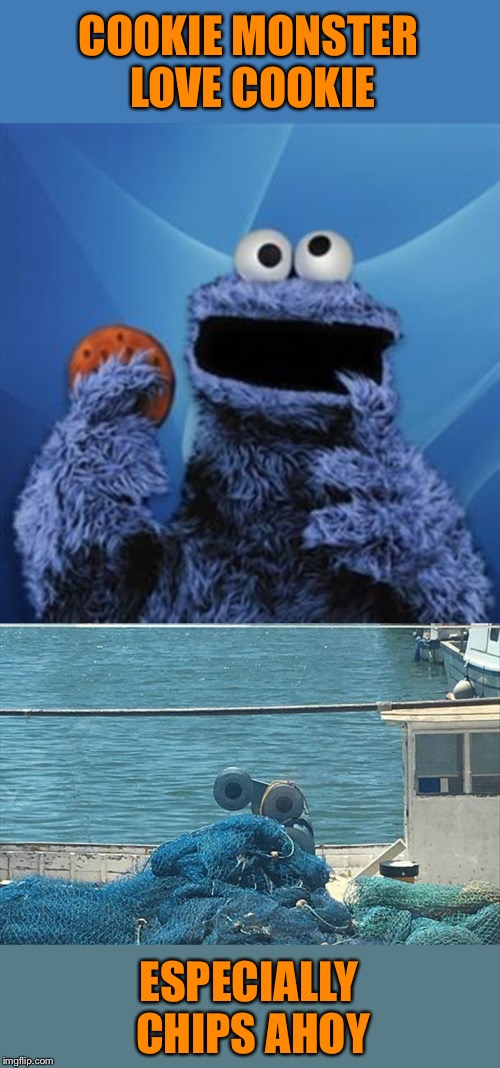 Mmmm, cookie. | COOKIE MONSTER LOVE COOKIE; ESPECIALLY CHIPS AHOY | image tagged in cookie monster,cookie,memes,funny | made w/ Imgflip meme maker