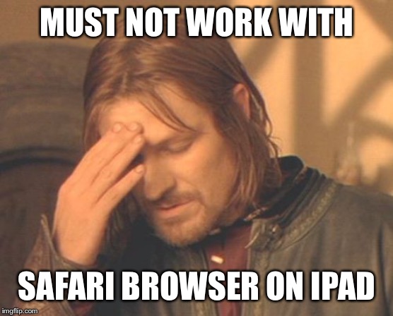 Frustrated Boromir Meme | MUST NOT WORK WITH SAFARI BROWSER ON IPAD | image tagged in memes,frustrated boromir | made w/ Imgflip meme maker