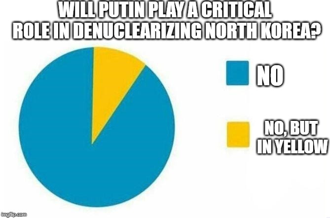 None But in Yellow | WILL PUTIN PLAY A CRITICAL ROLE IN DENUCLEARIZING NORTH KOREA? NO; NO, BUT IN YELLOW | image tagged in none but in yellow | made w/ Imgflip meme maker