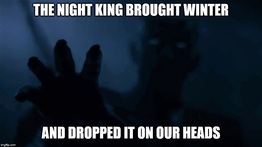 The Night King | THE NIGHT KING BROUGHT WINTER; AND DROPPED IT ON OUR HEADS | image tagged in the night king | made w/ Imgflip meme maker