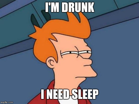 Futurama Fry | I'M DRUNK; I NEED SLEEP | image tagged in memes,futurama fry | made w/ Imgflip meme maker