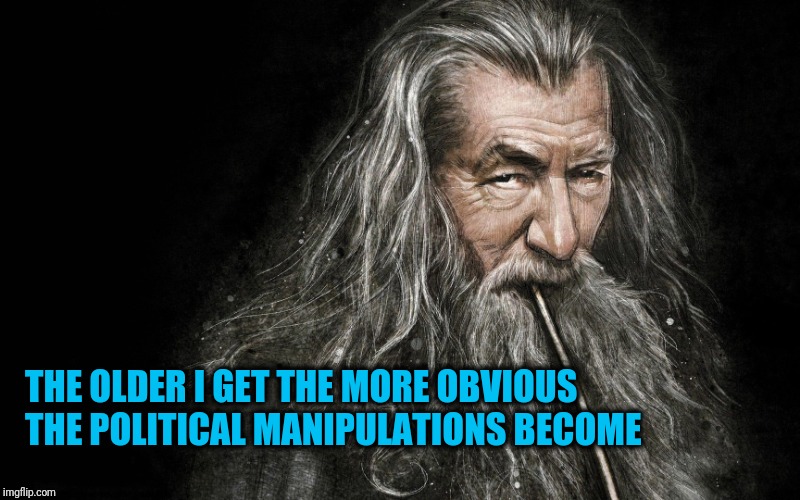Clever Gandalf (Big) | THE OLDER I GET THE MORE OBVIOUS THE POLITICAL MANIPULATIONS BECOME | image tagged in clever gandalf big | made w/ Imgflip meme maker