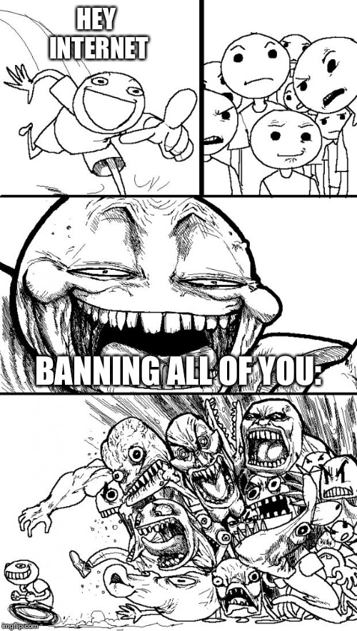 Hey Internet Meme | HEY INTERNET; BANNING ALL OF YOU: | image tagged in memes,hey internet | made w/ Imgflip meme maker
