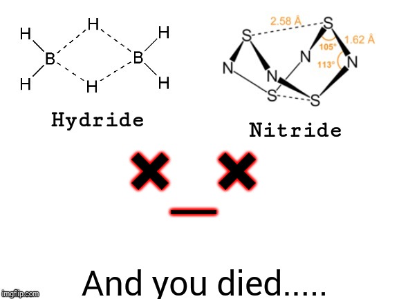 Hydride, Nitride, | ×_× And you died..... | image tagged in hydride nitride | made w/ Imgflip meme maker