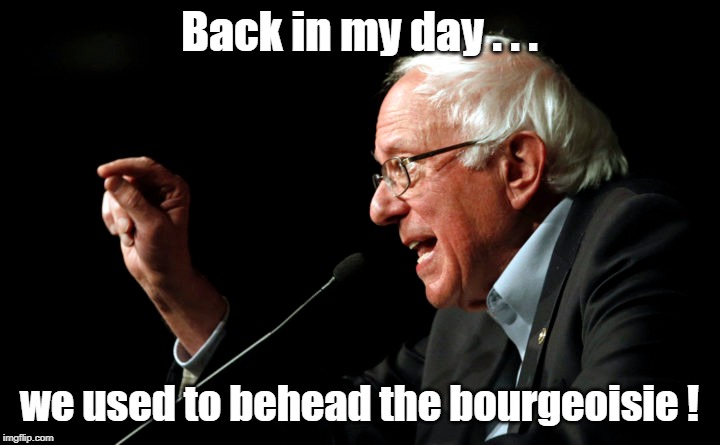 Back in Bernie's Day | Back in my day . . . we used to behead the bourgeoisie ! | image tagged in bourgeoisie,bernie sanders | made w/ Imgflip meme maker