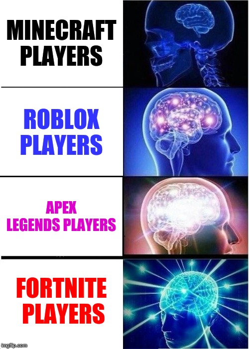 Expanding Brain | MINECRAFT PLAYERS; ROBLOX PLAYERS; APEX LEGENDS PLAYERS; FORTNITE PLAYERS | image tagged in memes,expanding brain | made w/ Imgflip meme maker