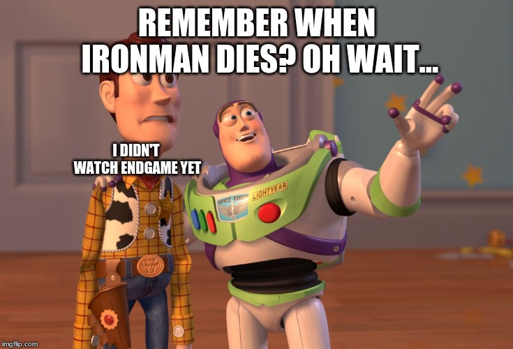 X, X Everywhere | REMEMBER WHEN IRONMAN DIES? OH WAIT... I DIDN'T WATCH ENDGAME YET | image tagged in memes,x x everywhere,spoiler alert | made w/ Imgflip meme maker