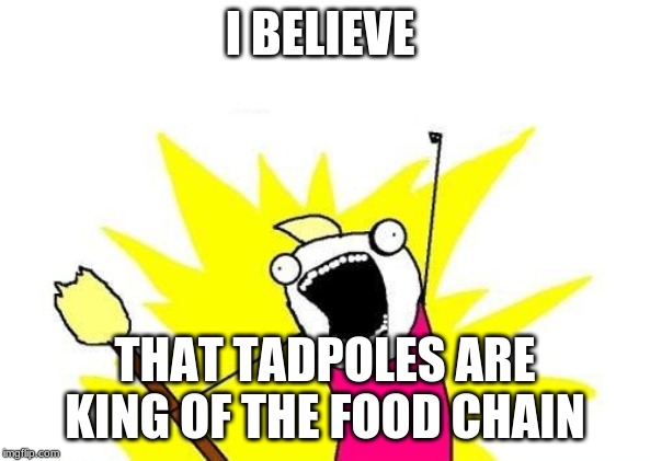 X All The Y Meme | I BELIEVE; THAT TADPOLES ARE KING OF THE FOOD CHAIN | image tagged in memes,x all the y | made w/ Imgflip meme maker