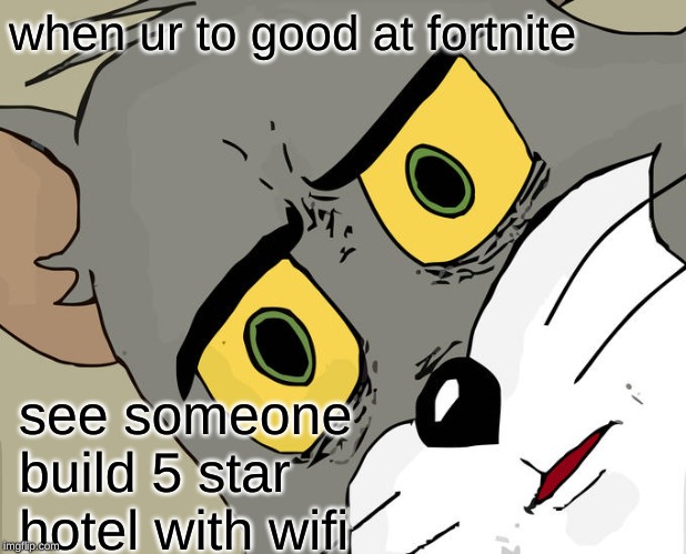 Unsettled Tom | when ur to good at fortnite; see someone build 5 star hotel with wifi | image tagged in memes,unsettled tom | made w/ Imgflip meme maker