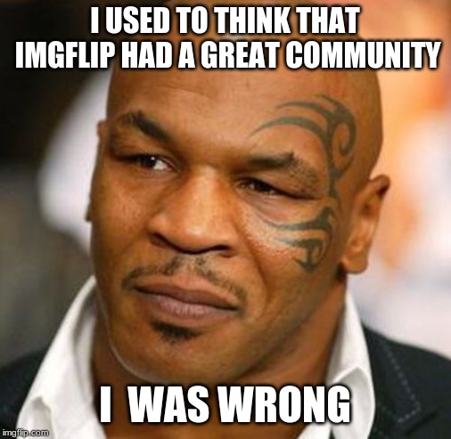 I USED TO THINK THAT IMGFLIP HAD A GREAT COMMUNITY I  WAS WRONG | image tagged in memes,disappointed tyson | made w/ Imgflip meme maker
