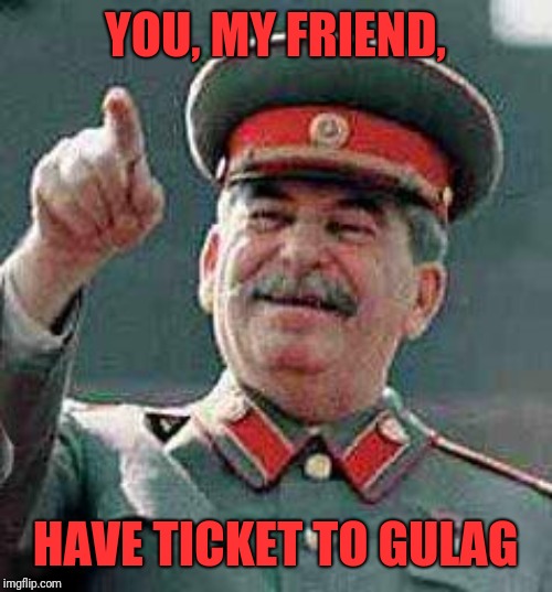 Stalin says | YOU, MY FRIEND, HAVE TICKET TO GULAG | image tagged in stalin says | made w/ Imgflip meme maker