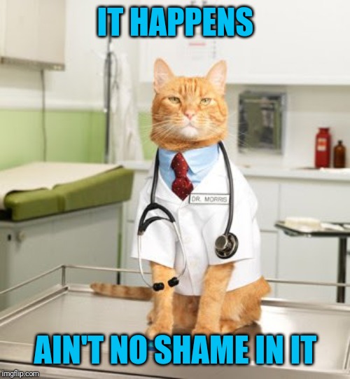 SARCASTIC DR CAT | IT HAPPENS AIN'T NO SHAME IN IT | image tagged in sarcastic dr cat | made w/ Imgflip meme maker