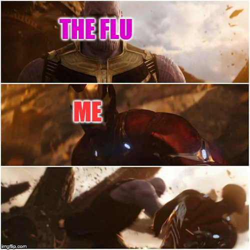 the flu wins | THE FLU; ME | image tagged in avengers infinity war | made w/ Imgflip meme maker