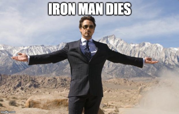 Friday Tony Stark | IRON MAN DIES | image tagged in friday tony stark | made w/ Imgflip meme maker