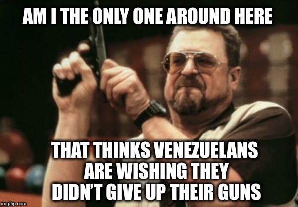 Who here thinks it was a good idea? | AM I THE ONLY ONE AROUND HERE; THAT THINKS VENEZUELANS ARE WISHING THEY DIDN’T GIVE UP THEIR GUNS | image tagged in memes,am i the only one around here,2a,second amendment,venezuela | made w/ Imgflip meme maker