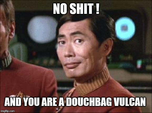 Sulu Oh My | NO SHIT ! AND YOU ARE A DOUCHBAG VULCAN | image tagged in sulu oh my | made w/ Imgflip meme maker