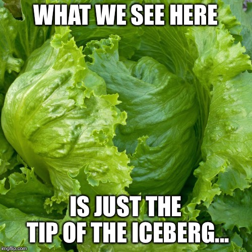 Lettuce see more! | WHAT WE SEE HERE; IS JUST THE TIP OF THE ICEBERG... | image tagged in lettuce | made w/ Imgflip meme maker