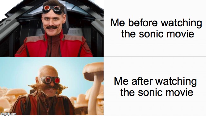 yep, this is what actually happens when you watch it... | Me before watching the sonic movie; Me after watching the sonic movie | image tagged in sonic the hedgehog movie | made w/ Imgflip meme maker