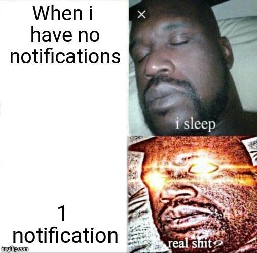 Sleeping Shaq Meme | When i have no notifications 1 notification | image tagged in memes,sleeping shaq | made w/ Imgflip meme maker