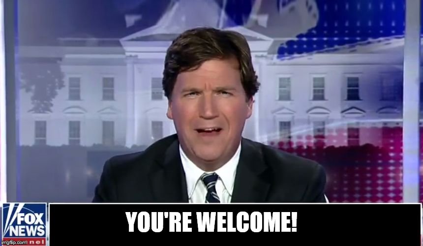 Tucker Carlson | YOU'RE WELCOME! | image tagged in tucker carlson | made w/ Imgflip meme maker