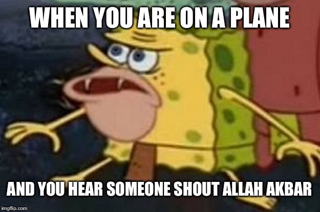 sponegar | WHEN YOU ARE ON A PLANE; AND YOU HEAR SOMEONE SHOUT ALLAH AKBAR | image tagged in sponegar | made w/ Imgflip meme maker