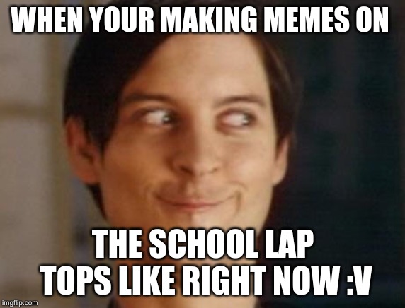 Spiderman Peter Parker | WHEN YOUR MAKING MEMES ON; THE SCHOOL LAP TOPS LIKE RIGHT NOW :V | image tagged in memes,spiderman peter parker | made w/ Imgflip meme maker