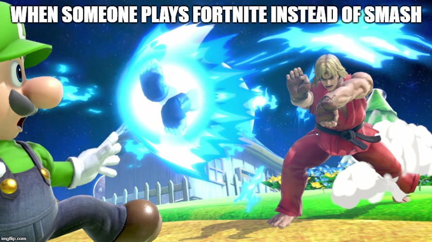 luigi | WHEN SOMEONE PLAYS FORTNITE INSTEAD OF SMASH | image tagged in luigi | made w/ Imgflip meme maker