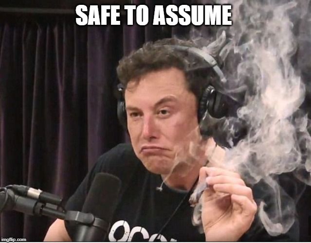 Elon Musk smoking a joint | SAFE TO ASSUME | image tagged in elon musk smoking a joint | made w/ Imgflip meme maker