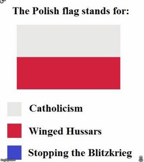 What the Polish Flag Stands for: | THE POLISH FLAG STANDS FOR; CATHOLICISM; WINGED HUSSARS; STOPPING THE BLITZKREIG | image tagged in what the polish flag stands for | made w/ Imgflip meme maker