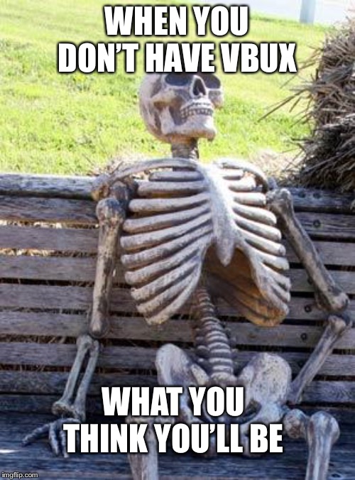 Waiting Skeleton | WHEN YOU DON’T HAVE VBUX; WHAT YOU THINK YOU’LL BE | image tagged in memes,waiting skeleton | made w/ Imgflip meme maker