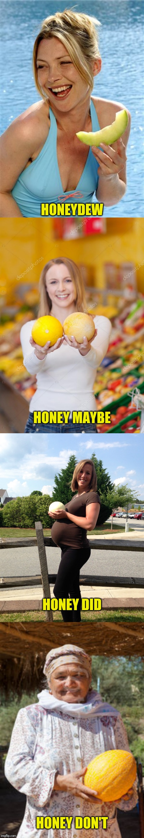 Know Your Melons | HONEYDEW; HONEY MAYBE; HONEY DID; HONEY DON'T | image tagged in melons,boobs,nsfw | made w/ Imgflip meme maker