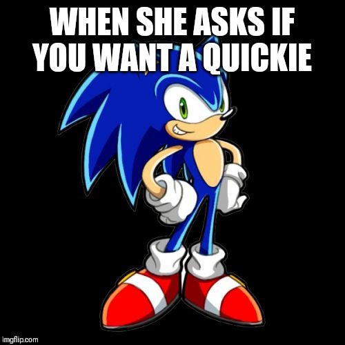 You're Too Slow Sonic | WHEN SHE ASKS IF YOU WANT A QUICKIE | image tagged in memes,youre too slow sonic | made w/ Imgflip meme maker