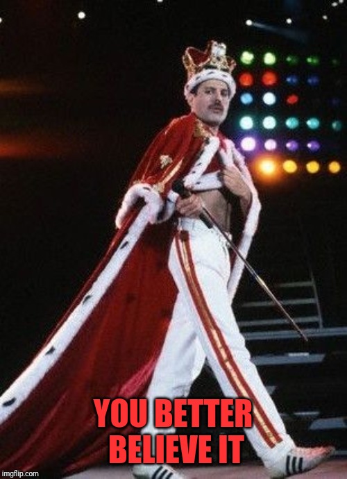 Freddie Mercury King | YOU BETTER BELIEVE IT | image tagged in freddie mercury king | made w/ Imgflip meme maker
