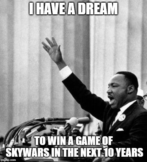 I have a dream | I HAVE A DREAM; TO WIN A GAME OF SKYWARS IN THE NEXT 10 YEARS | image tagged in i have a dream | made w/ Imgflip meme maker