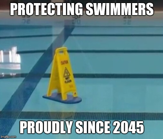 PROTECTING SWIMMERS; PROUDLY SINCE 2045 | image tagged in funny | made w/ Imgflip meme maker