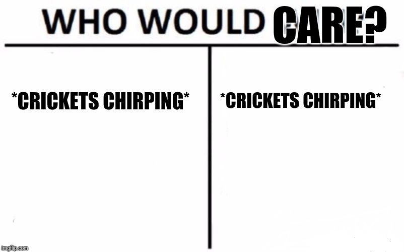 Who Would Win? Meme | CARE? *CRICKETS CHIRPING* *CRICKETS CHIRPING* | image tagged in memes,who would win | made w/ Imgflip meme maker