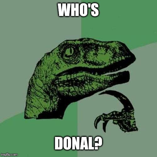 Philosoraptor Meme | WHO'S DONAL? | image tagged in memes,philosoraptor | made w/ Imgflip meme maker