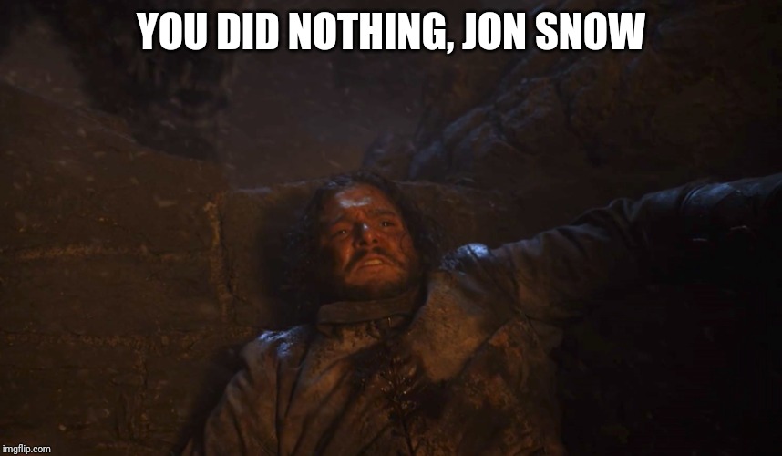 You did nothing, Jon Snow | YOU DID NOTHING, JON SNOW | image tagged in game of thrones,jon snow,y'all got any more of them game of thrones episodes | made w/ Imgflip meme maker