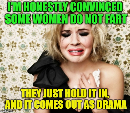 Science? |  I'M HONESTLY CONVINCED SOME WOMEN DO NOT FART; THEY JUST HOLD IT IN, AND IT COMES OUT AS DRAMA | image tagged in dramatic | made w/ Imgflip meme maker