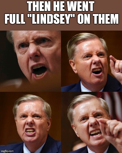 Lindsey Graham angry face | THEN HE WENT FULL "LINDSEY" ON THEM | image tagged in lindsey graham angry face | made w/ Imgflip meme maker