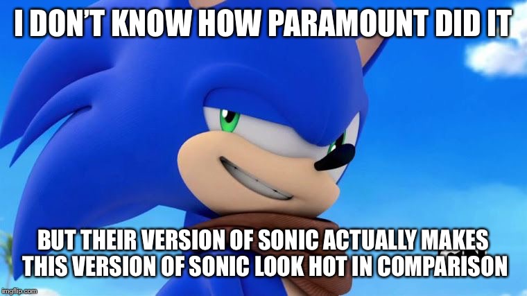 Sonic Meme | I DON’T KNOW HOW PARAMOUNT DID IT; BUT THEIR VERSION OF SONIC ACTUALLY MAKES THIS VERSION OF SONIC LOOK HOT IN COMPARISON | image tagged in sonic meme | made w/ Imgflip meme maker