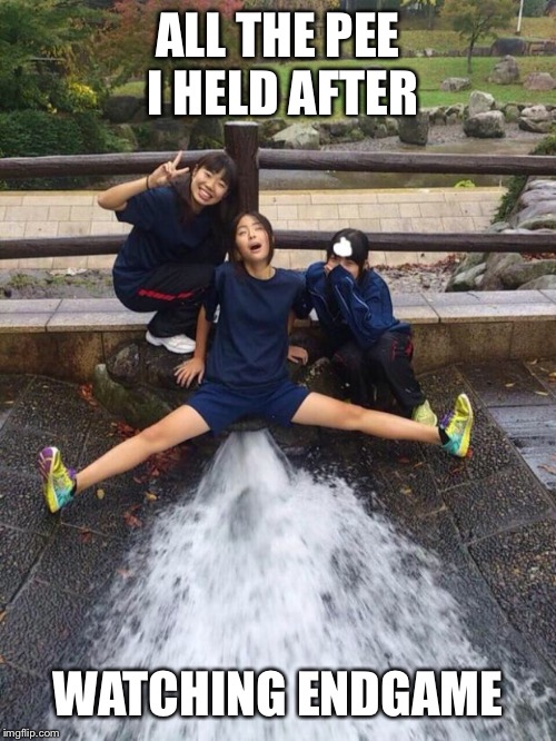 Excited Girls | ALL THE PEE I HELD AFTER; WATCHING ENDGAME | image tagged in excited girls | made w/ Imgflip meme maker