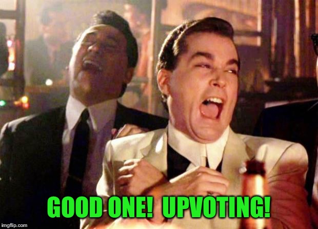 Wise guys laughing | GOOD ONE!  UPVOTING! | image tagged in wise guys laughing | made w/ Imgflip meme maker