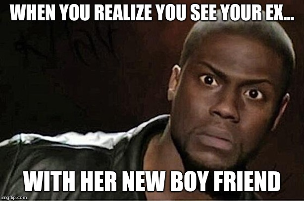 Kevin Hart Meme | WHEN YOU REALIZE YOU SEE YOUR EX... WITH HER NEW BOY FRIEND | image tagged in memes,kevin hart | made w/ Imgflip meme maker