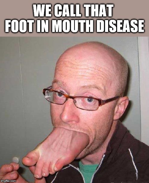 I do this daily | WE CALL THAT FOOT IN MOUTH DISEASE | image tagged in foot in mouth,funny | made w/ Imgflip meme maker