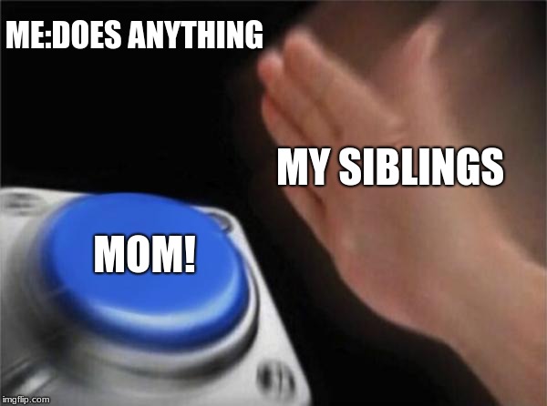 Blank Nut Button Meme | ME:DOES ANYTHING; MY SIBLINGS; MOM! | image tagged in memes,blank nut button | made w/ Imgflip meme maker